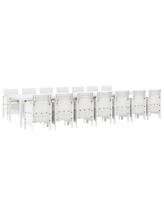 Dārza ēdamgalds 15 pcs balts polt rattan