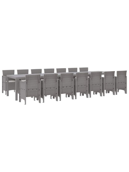 Dārza ēdamgalds 15 pcs gaiši pelēks polt rattan