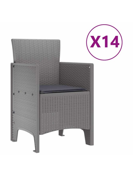 Dārza ēdamgalds 15 pcs gaiši pelēks polt rattan