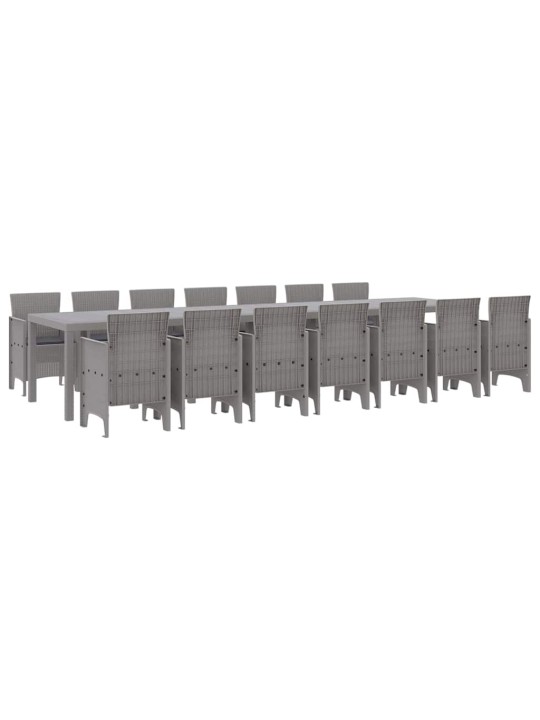 Dārza ēdamgalds 15 pcs gaiši pelēks polt rattan