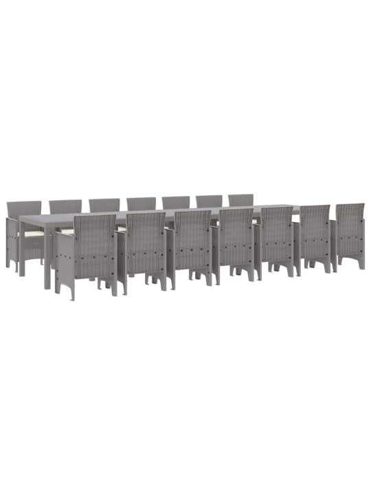 Dārza ēdamgalds 15 pcs gaiši pelēks polt rattan