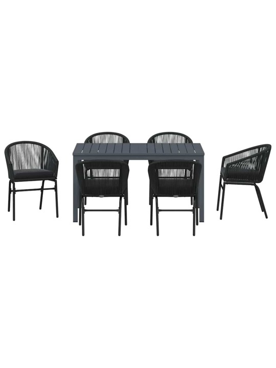 Dārza ēdamgalds 7 pcs melna poliūtu rotangpalma