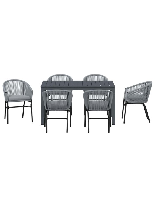 Dārza ēdamgalds 7 pcs pelēka poliūtu rotangpalma