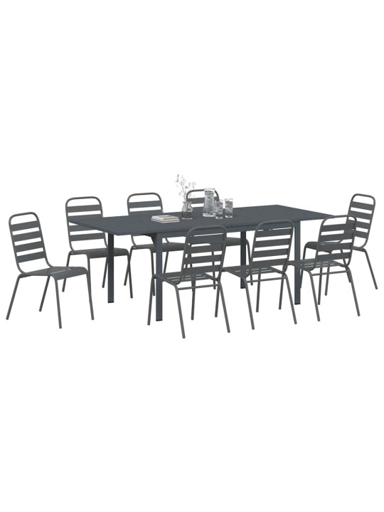 Dārza ēdamgalds 9 pcs antracīts tērauds