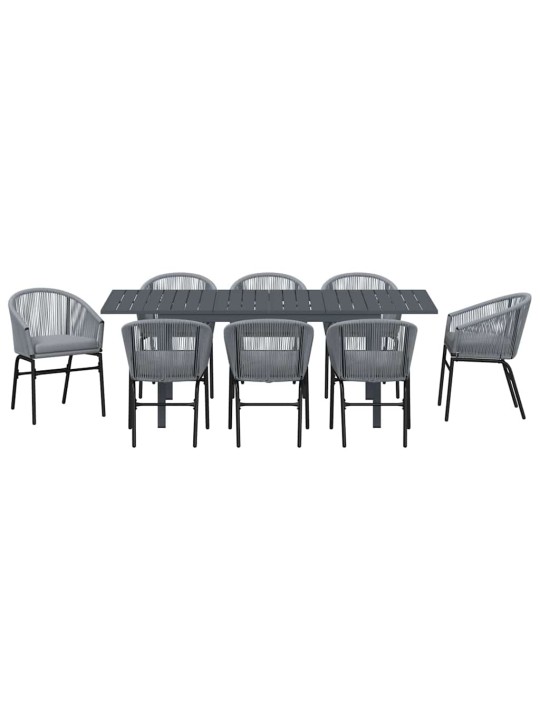 Dārza ēdamgalds 9 pcs pelēka poliūtu rotangpalma