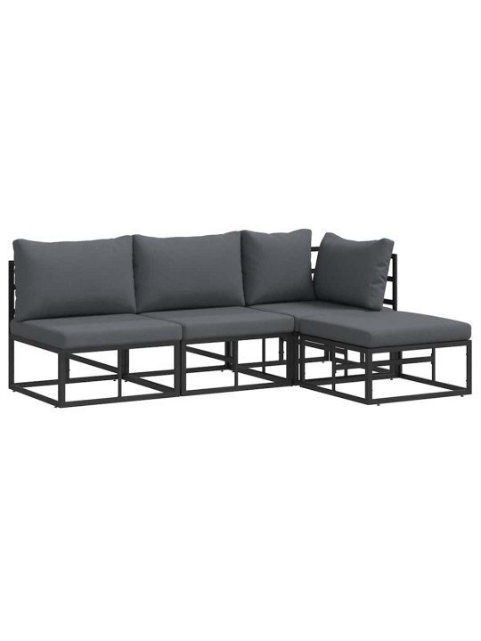 Dārza dīvānu komplekts ar spilvenu 4 pcs melna alumīnijs