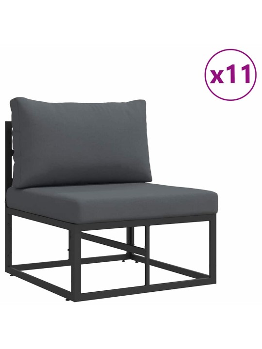 Dārza dīvānu komplekts ar spilvenu 14 pcs melna alumīnijs