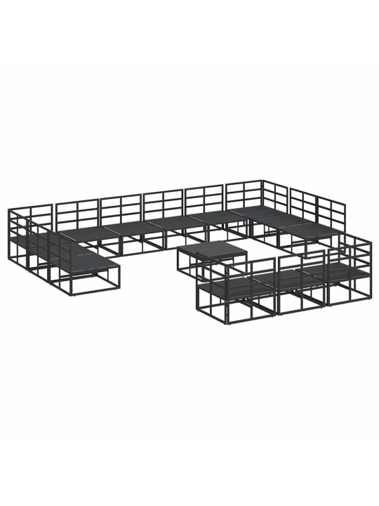 Dārza dīvānu komplekts ar spilvenu 14 pcs melna alumīnijs