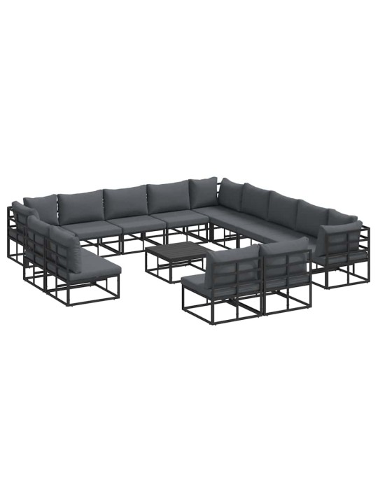 Dārza dīvānu komplekts ar spilvenu 14 pcs melna alumīnijs