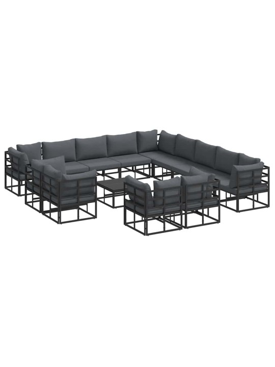 Dārza dīvānu komplekts ar spilvenu 14 pcs melna alumīnijs