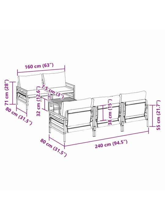 Dārza dīvānu komplekts 6 pcs antracīta tērauds & audums