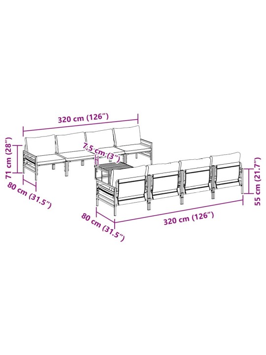 Dārza dīvānu komplekts 9 pcs antracīta tērauds & audums
