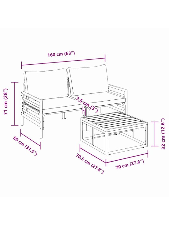 Dārza dīvānu komplekts 3 pcs antracīta tērauds