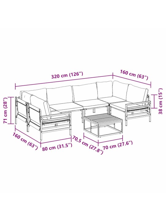 Dārza dīvānu komplekts 7 pcs antracīta tērauds