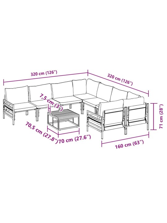 Dārza dīvānu komplekts 9 pcs antracīta tērauds