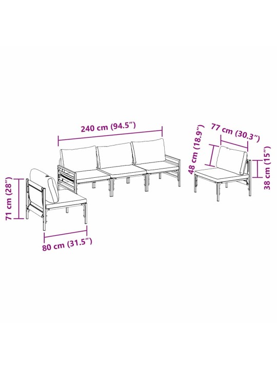 Dārza dīvānu komplekts 5 pcs antracīta tērauds