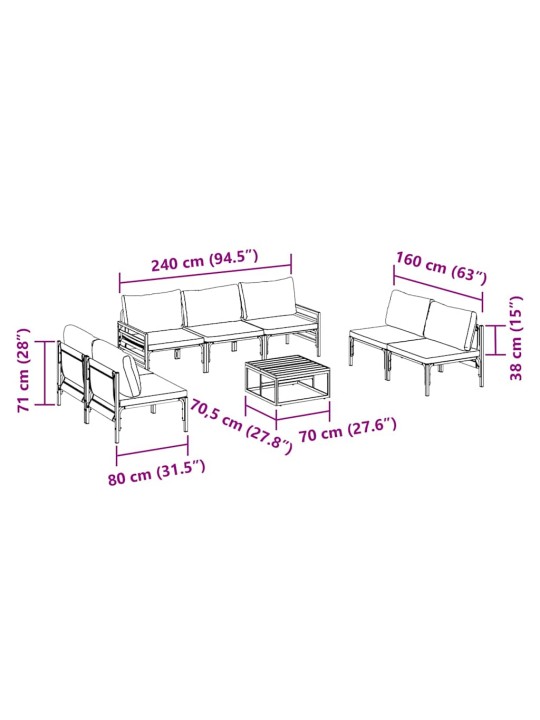 Dārza dīvānu komplekts 8 pcs antracīta tērauds