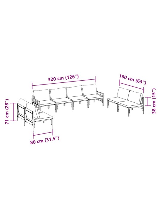 Dārza dīvānu komplekts 8 pcs antracīta tērauds