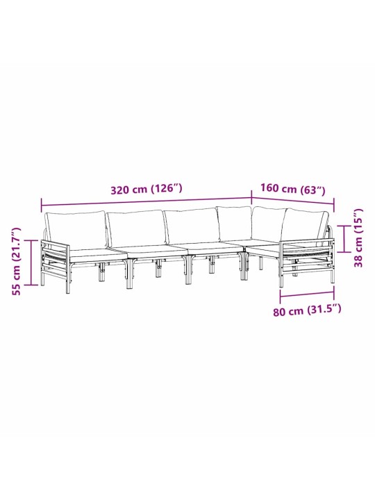 Dārza dīvānu komplekts 5 pcs antracīta tērauds