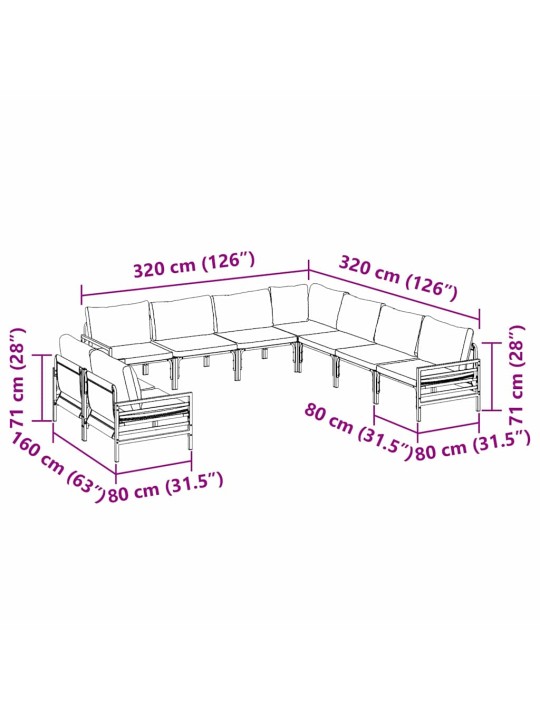Dārza dīvānu komplekts 9 pcs antracīta tērauds