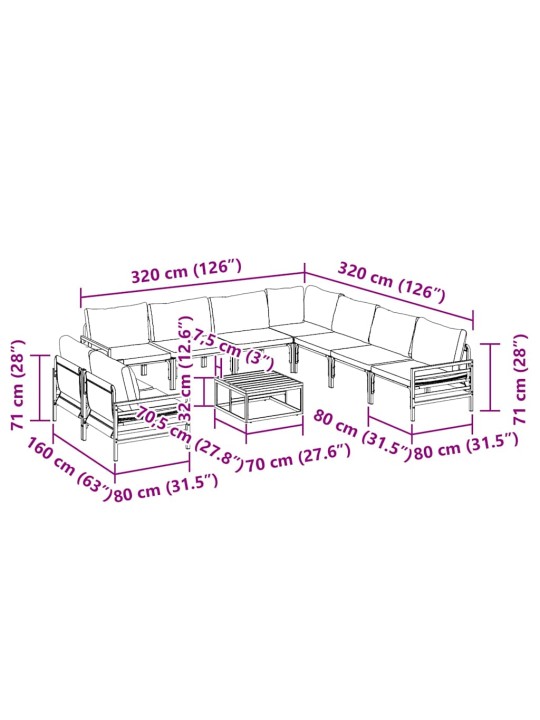 Dārza dīvānu komplekts 10 pcs antracīta tērauds