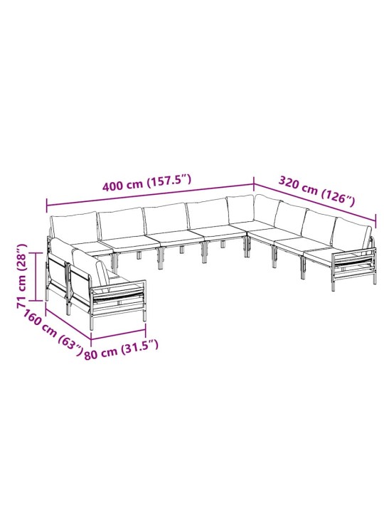 Dārza dīvānu komplekts 10 pcs antracīta tērauds