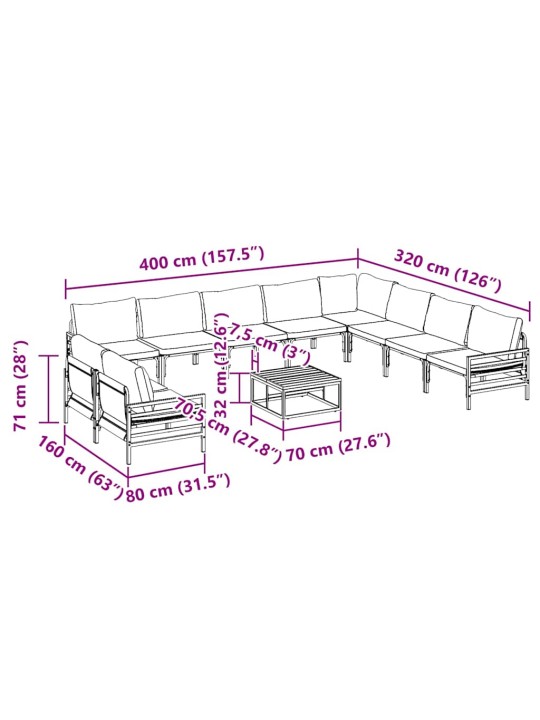 Dārza dīvānu komplekts 11 pcs antracīta tērauds