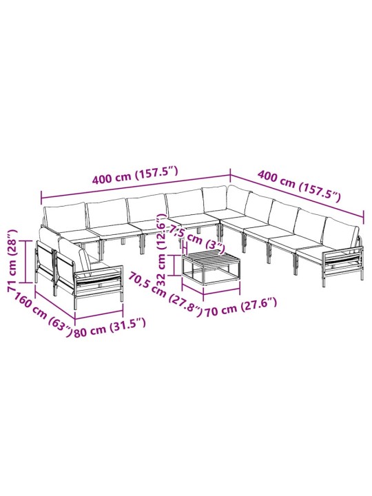 Dārza dīvānu komplekts 12 pcs antracīta tērauds