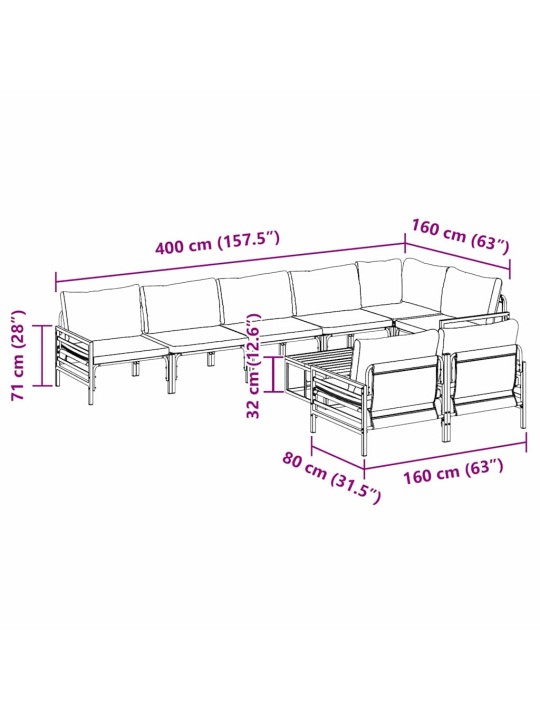 Dārza dīvānu komplekts 9 pcs antracīta tērauds