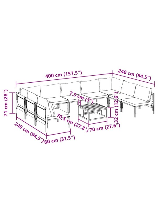 Dārza dīvānu komplekts 10 pcs antracīta tērauds
