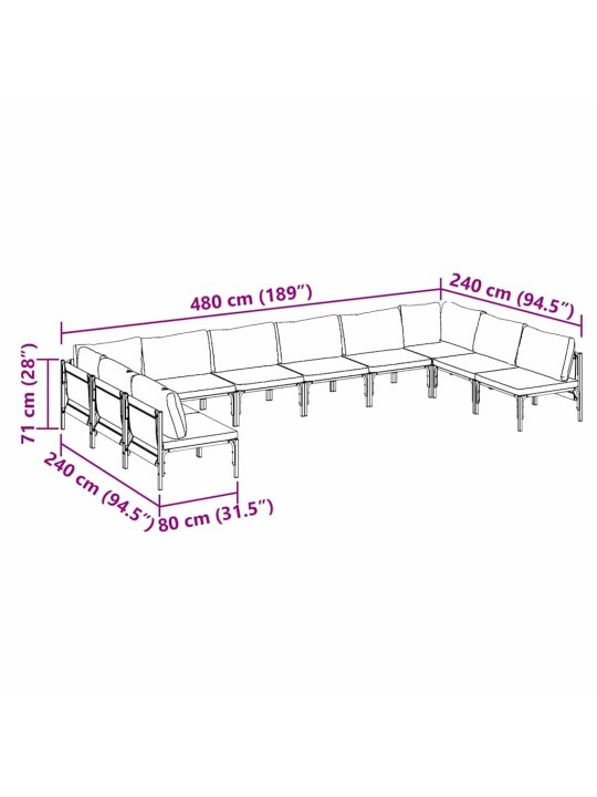 Dārza dīvānu komplekts 10 pcs antracīta tērauds