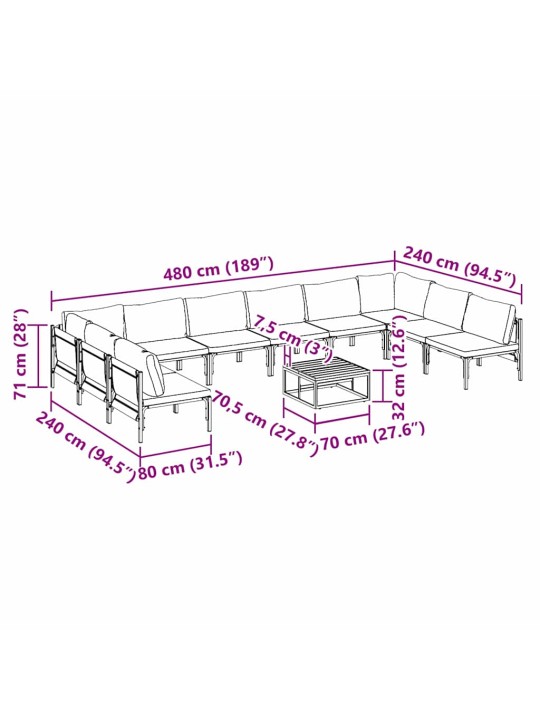 Dārza dīvānu komplekts 11 pcs antracīta tērauds