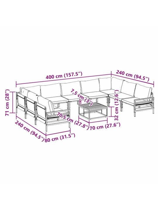 Dārza dīvānu komplekts 10 pcs antracīta tērauds
