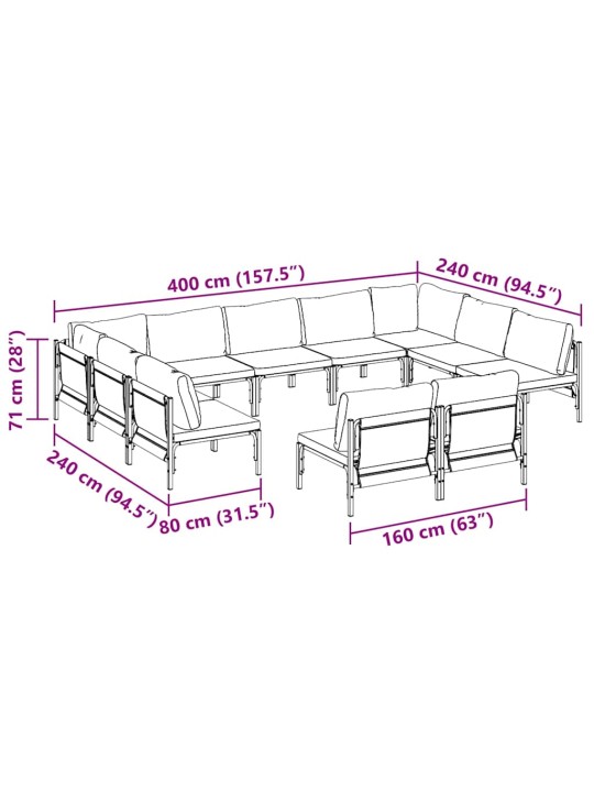 Dārza dīvānu komplekts 11 pcs antracīta tērauds