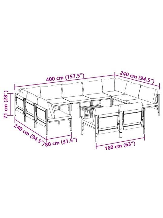 Dārza dīvānu komplekts 12 pcs antracīta tērauds