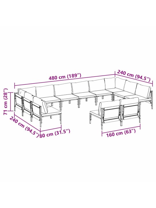 Dārza dīvānu komplekts 12 pcs antracīta tērauds