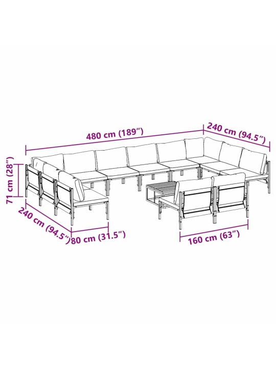 Dārza dīvānu komplekts 13 pcs antracīta tērauds
