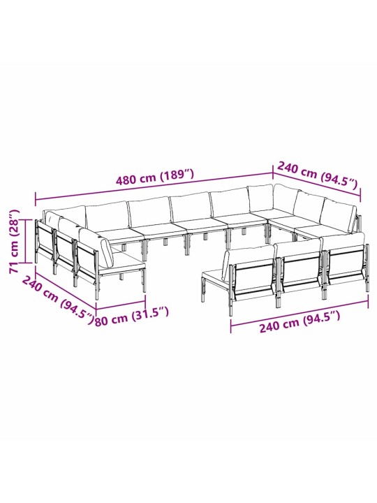 Dārza dīvānu komplekts 13 pcs antracīta tērauds