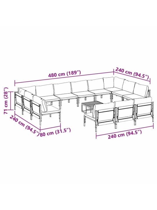 Dārza dīvānu komplekts 14 pcs antracīta tērauds