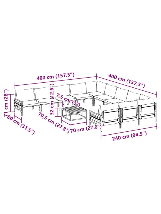 Dārza dīvānu komplekts 12 pcs antracīta tērauds