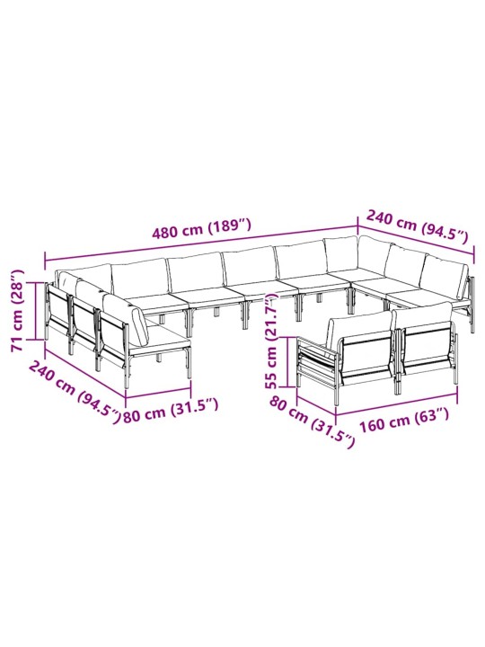Dārza dīvānu komplekts 12 pcs antracīta tērauds