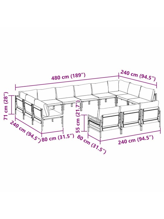 Dārza dīvānu komplekts 13 pcs antracīta tērauds