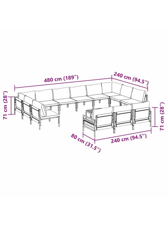 Dārza dīvānu komplekts 14 pcs antracīta tērauds