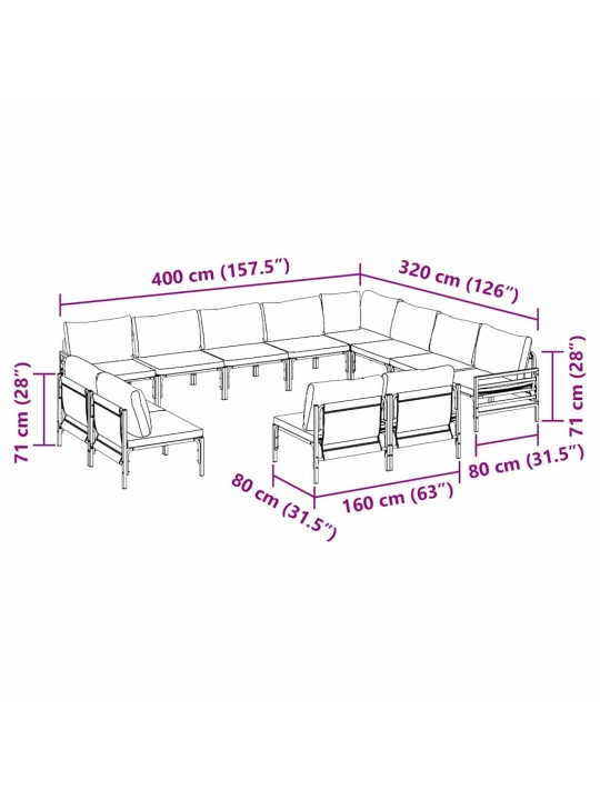 Dārza dīvānu komplekts 12 pcs antracīta tērauds