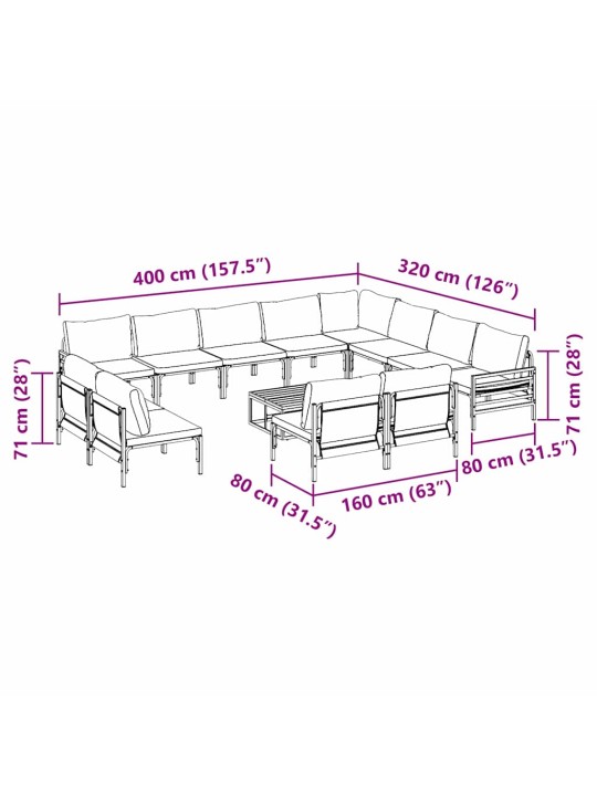 Dārza dīvānu komplekts 13 pcs antracīta tērauds