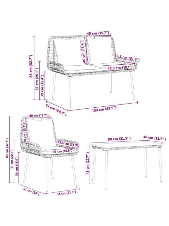 Dārza mēbeļu komplekts ar spilvenu 4 pcs brūns melns krēmkrāsas