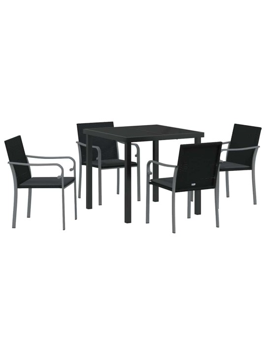 Dārza ēdamgalds 5 pcs melna poliūtu rotangpalma