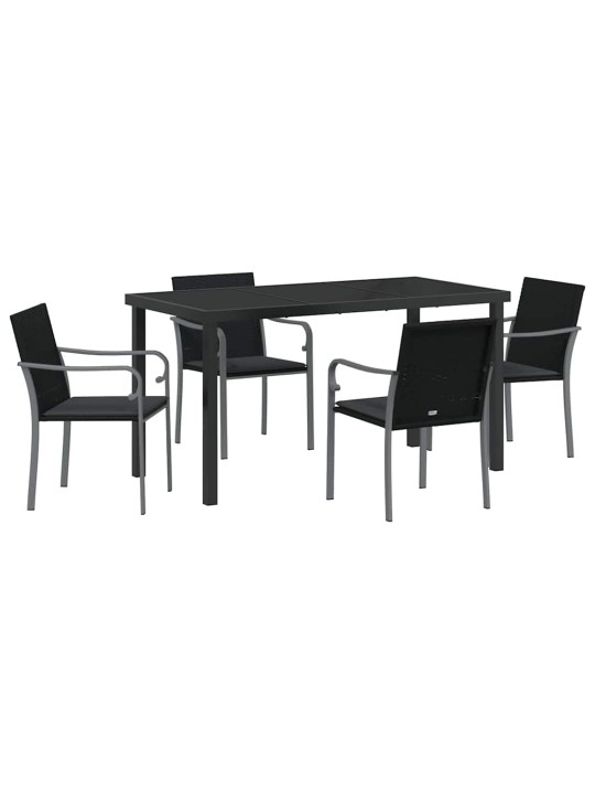 Dārza ēdamgalds 5 pcs melna poliūtu rotangpalma