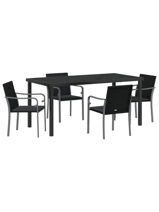 Dārza ēdamgalds 5 pcs melna poliūtu rotangpalma