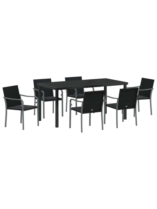 Dārza ēdamgalds 7 pcs melna poliūtu rotangpalma